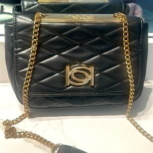 BEBE Purse ABIGAIL Black/ Gold Hardeare Crossbody Handbag Faux Leather